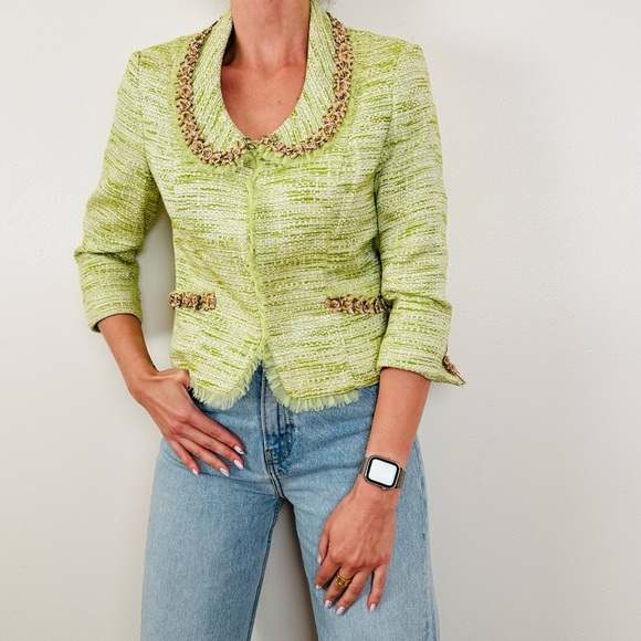 Alberto Makali vintage 90s floral embroidery green long sleeve blazer jacket - Picture 5 of 12